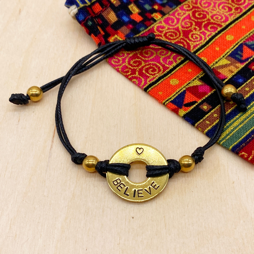 BELIEVE - Beaded Brass Mantra Bracelet