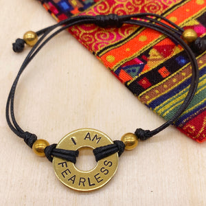 I AM FEARLESS - Beaded Brass Ring Bracelet
