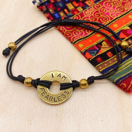 I AM FEARLESS - Beaded Brass Ring Bracelet