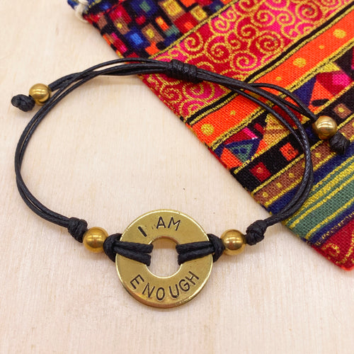 I AM ENOUGH - Beaded Brass Ring Bracelet